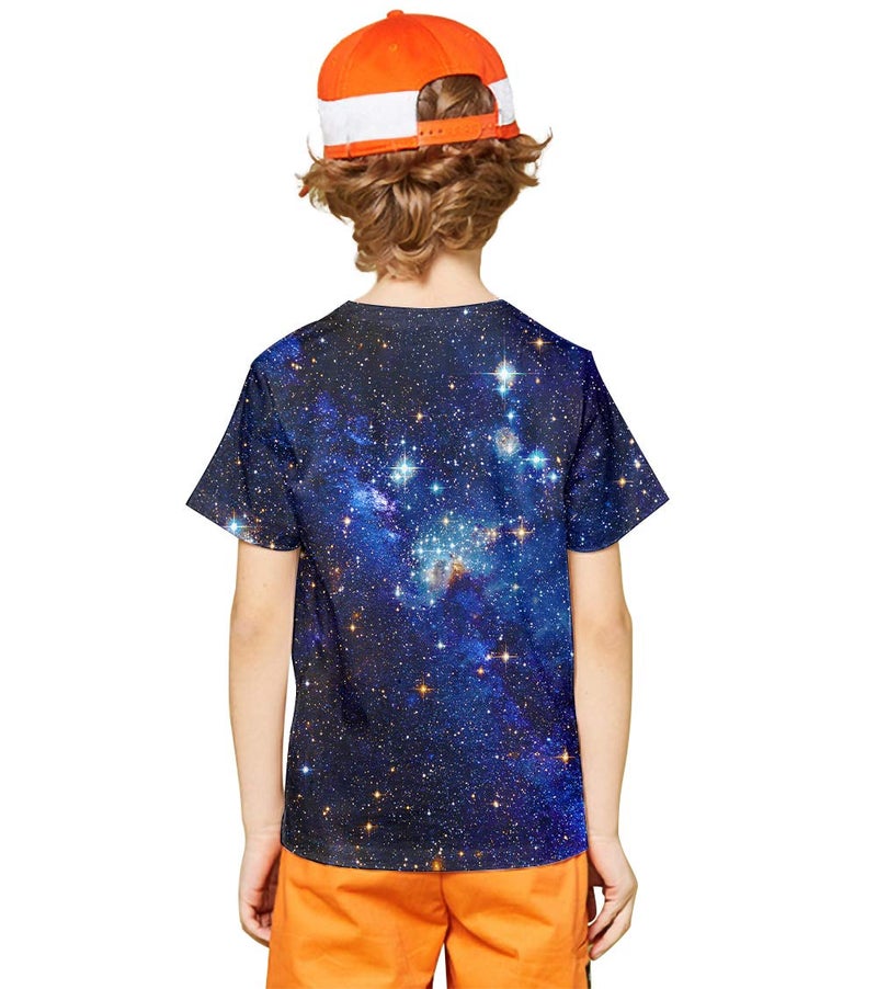 LAIDIPAS Kids T-Shirt for Boys Girls Galaxy Space Tops Tees Short Sleeve Blue Graphic Casual Shirts Clothes 6-8 Years - Image 3